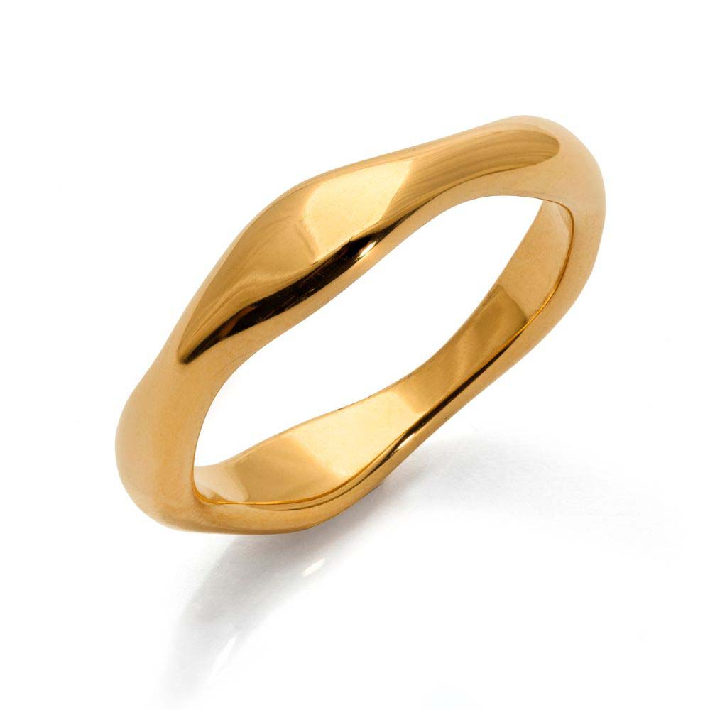 Felice Flow Ring är en lekfull och asymmetrisk guldring i rostfritt stål med slitstark PVD-plätering, perfekt för en modern och unik stil.