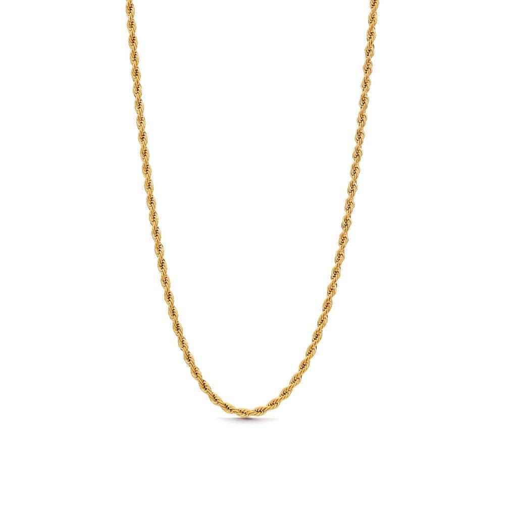 Aloe Annie Necklace – elegant guldcordellhalsband med snurrad design, 45 cm långt och 3 mm brett, tillverkat i hållbart rostfritt stål med PVD-plätering.