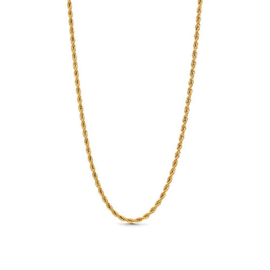 Aloe Annie Necklace – elegant guldcordellhalsband med snurrad design, 45 cm långt och 3 mm brett, tillverkat i hållbart rostfritt stål med PVD-plätering.