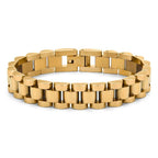 Analog Aria Wristband – brett klockinspirerat armband i rostfritt stål, PVD-pläterat i 18k guld, vattentåligt och allergivänligt.