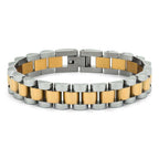 Analog Ava Wristband – brett klockinspirerat armband i rostfritt stål, PVD-pläterat i både guld och silver, vattentåligt och allergivänligt.