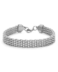 Azalea Aurora Bracelet – brett silvrigt nätlänkarmband i rostfritt stål med PVD-plätering i silver, vattentåligt och allergivänligt.