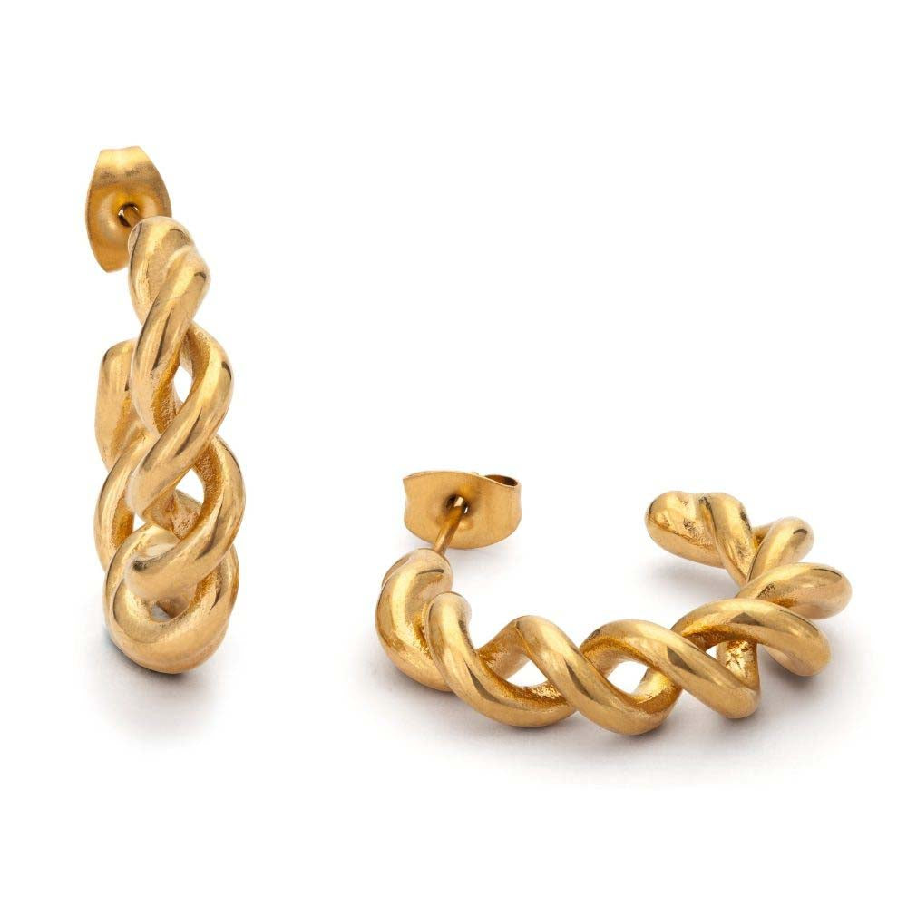Bali Bamboo Hoops i PVD-pläterat rostfritt stål med en organisk, böljande design. Vattentåliga och allergivänliga för långvarig elegans.