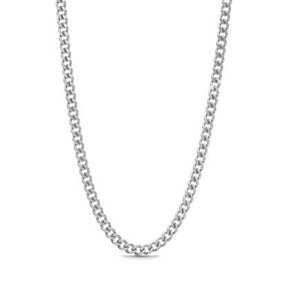 Clayton Cuban Necklace – 50 cm lång silverfärgad pansarkedja, 5 mm bred, tillverkad i rostfritt stål och PVD-pläterad med sterling silver för hållbarhet.