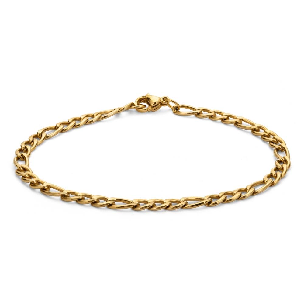 Felix Figaro Bracelet – guldigt Figaro-armband i rostfritt stål med hållbar PVD-plätering, vattentåligt och stilrent.