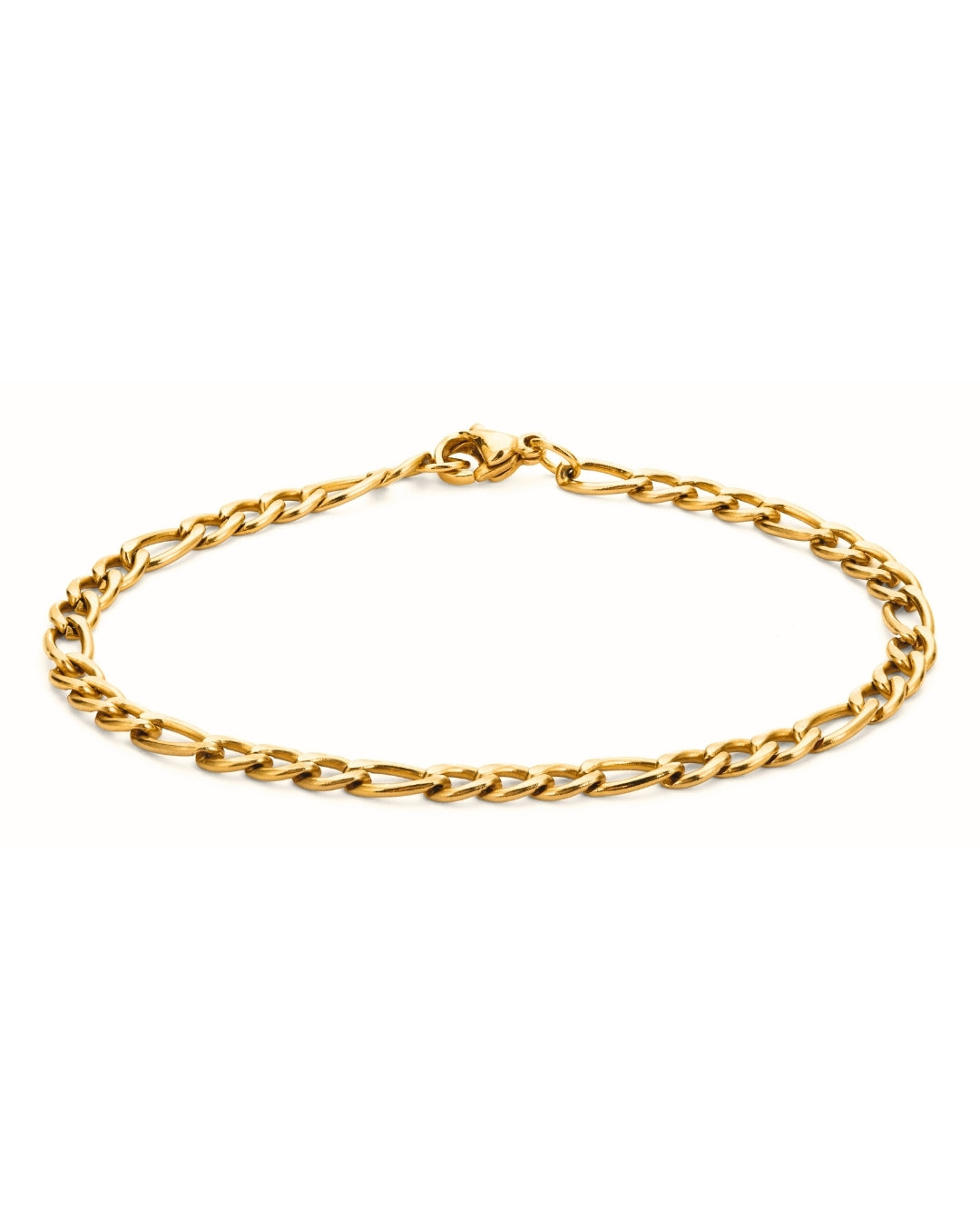 Felix Figaro Bracelet – guldigt Figaro-armband i rostfritt stål med hållbar PVD-plätering, vattentåligt och stilrent.