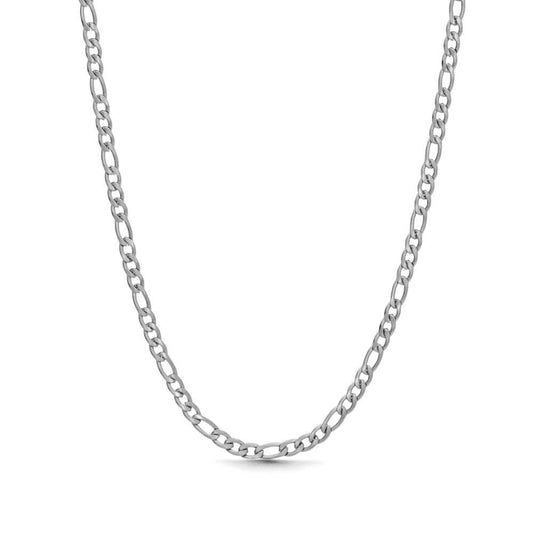 Fernando Figaro Necklace – silverfärgad figarolänk i rostfritt stål, 50 cm eller 55 cm lång och 4 mm bred, med hållbar och vattentålig design.