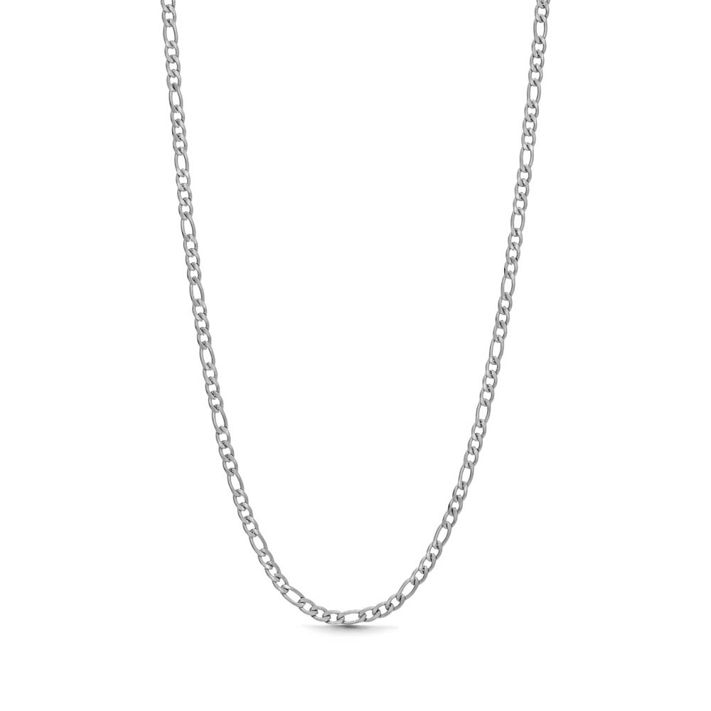 Fiona Figaro Necklace – silvrig figarokedja i rostfritt stål, 3 mm bred och 45 cm lång, med hållbar PVD-plätering för långvarig glans och vattentålighet.