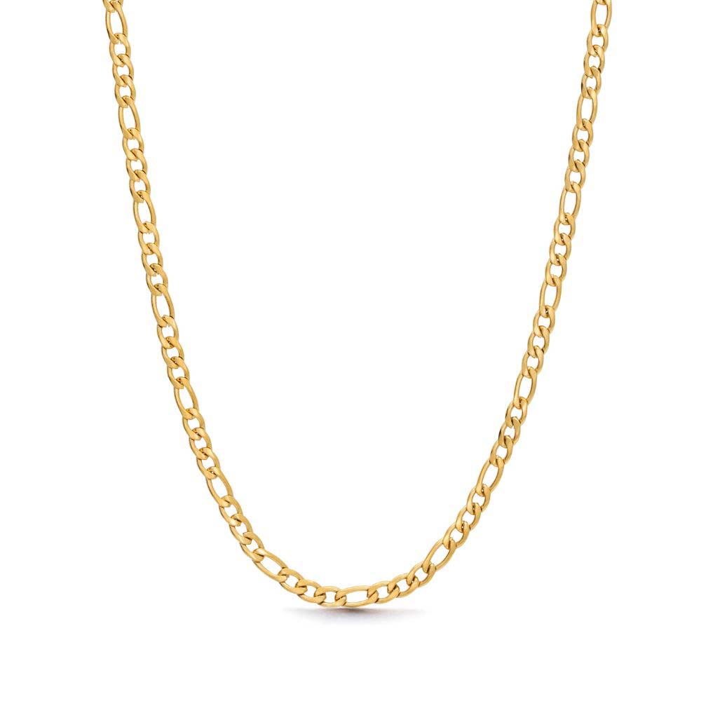Frank Figaro Necklace – guldig figarolänk i rostfritt stål med slitstark PVD-plätering, finns i 50 cm och 55 cm, vattentålig och tidlös.