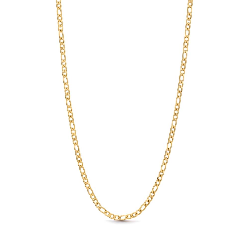 Freja Figaro Necklace – guldig figarokedja i rostfritt stål, 3 mm bred och 45 cm lång, med slitstark PVD-plätering, vattentålig och elegant.