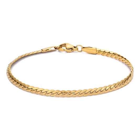 Girly Grace Bracelet med pansarlänkar i guld ger ett lyxigt uttryck. Designad för att hålla sin glans och tåla vattnet, tack vare den hållbara PVD-behandlingen.