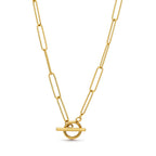 Lana Lotus Necklace – guldfärgad paperclip-kedja med unikt T-lås, elegant design och slitstark PVD-plätering för långvarig glans.