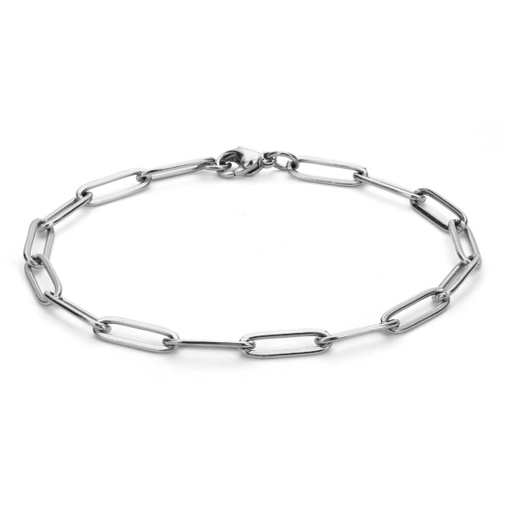 Lucid Clip Bracelet – silverfärgat paperclip-armband i rostfritt stål med PVD-plätering, modern design och vattentålig.