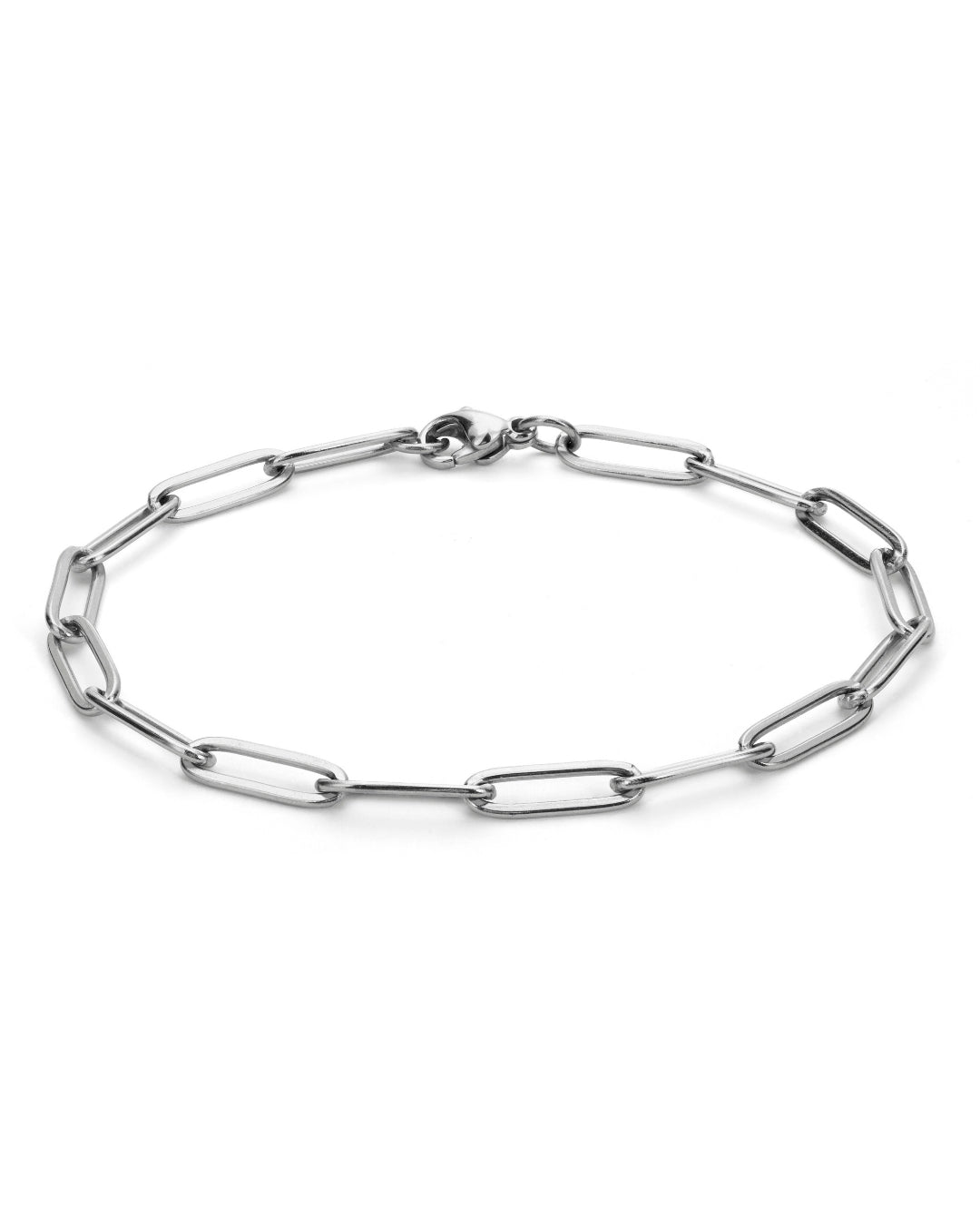 Lucid Clip Bracelet – silverfärgat paperclip-armband i rostfritt stål med PVD-plätering, modern design och vattentålig.