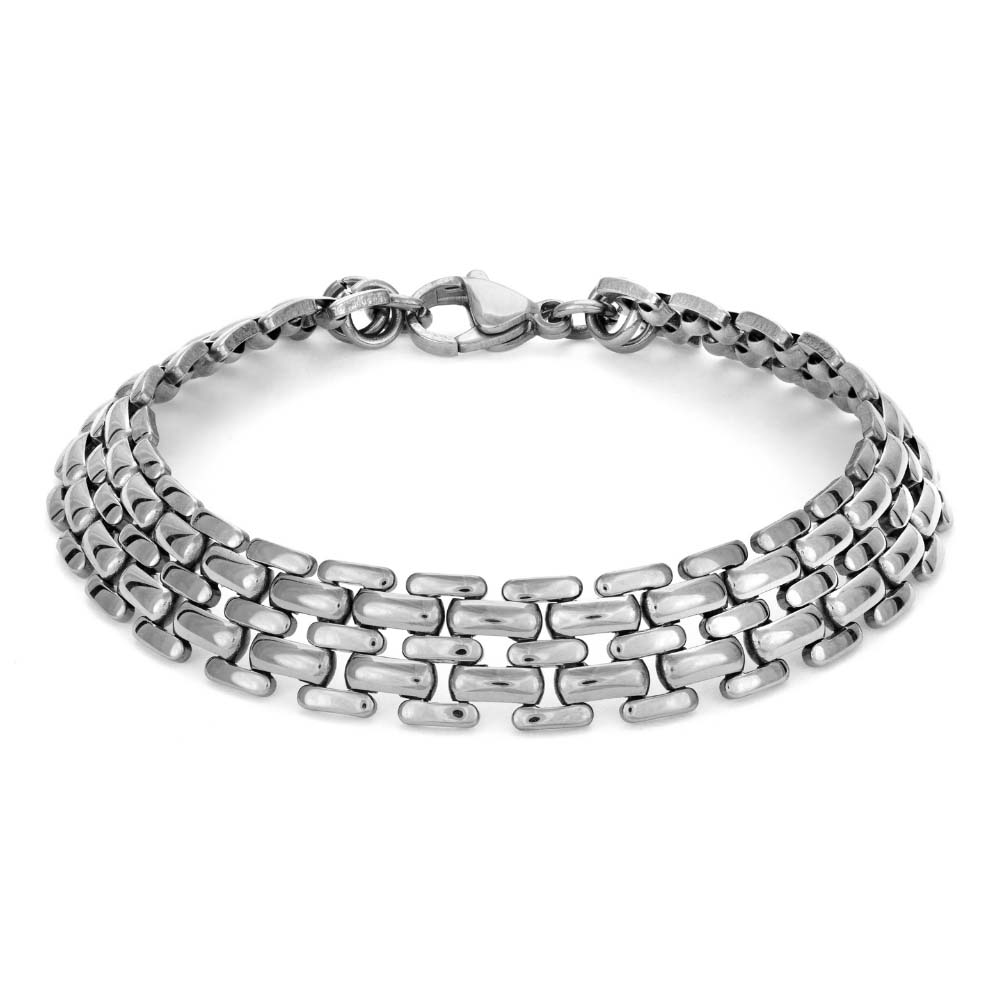 Mia Magnolia Bracelet – silvrigt brett armband med elegant design, tillverkat i rostfritt stål och PVD-plätering för långvarig glans och hållbarhet.