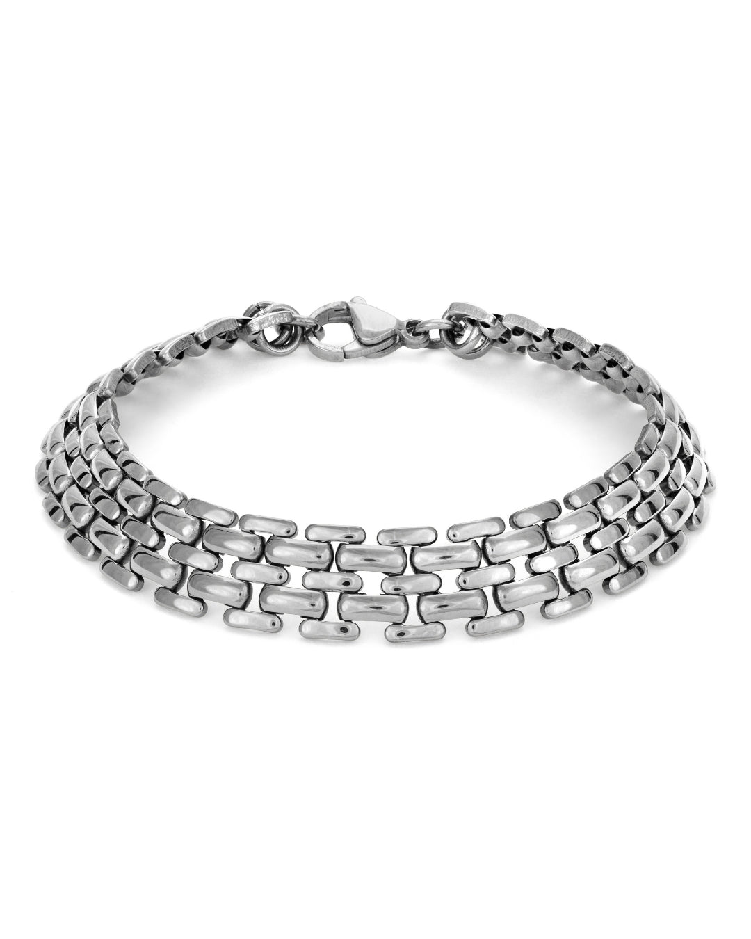 Mia Magnolia Bracelet – silvrigt brett armband med elegant design, tillverkat i rostfritt stål och PVD-plätering för långvarig glans och hållbarhet.