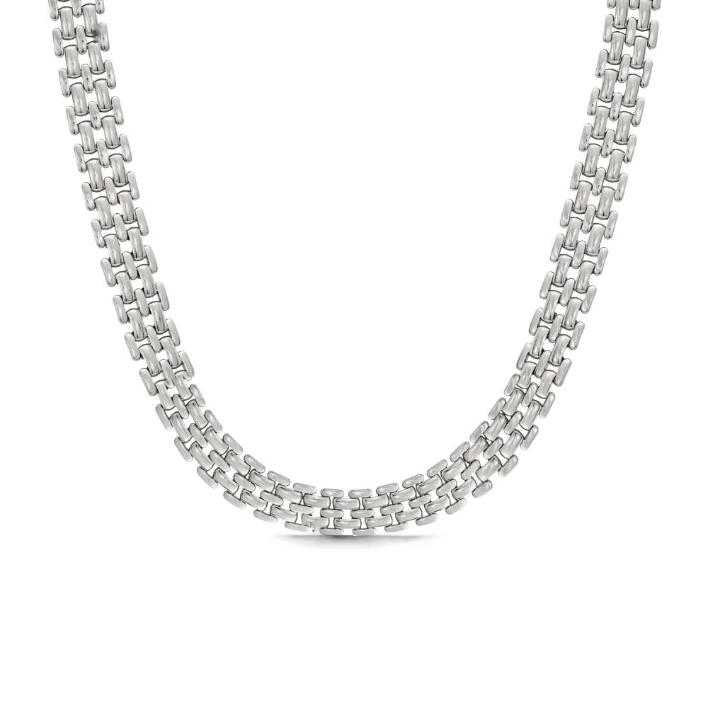 Millie Magnolia Necklace – stilrent silverhalsband med breda länkar, 40 cm långt. PVD-pläterat rostfritt stål för hållbarhet och vattentålighet.