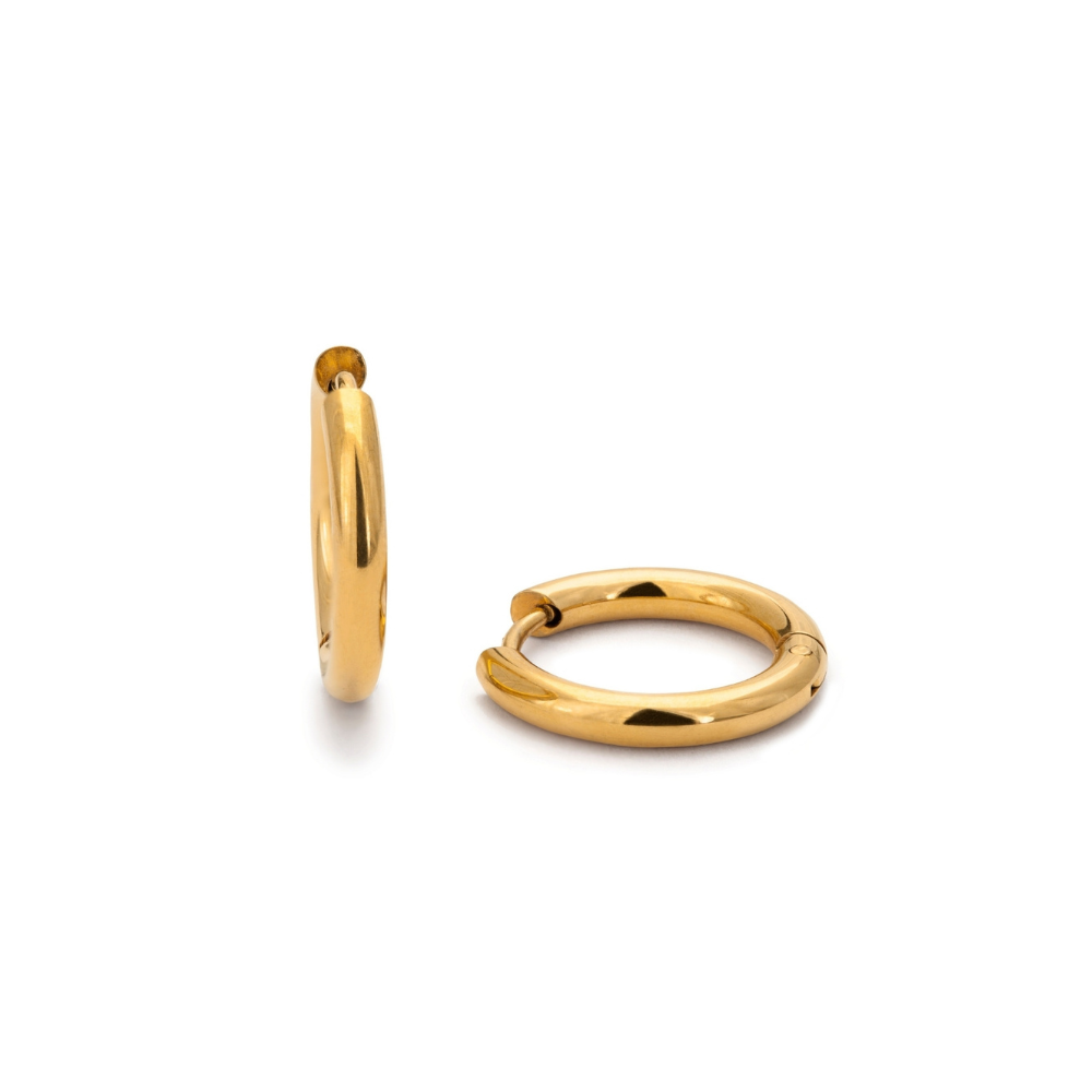 Mini Luna Hoops – 12 mm mini-hoops pläterade med 18K guld för en personlig och unik stil, vattentåliga och hållbara.