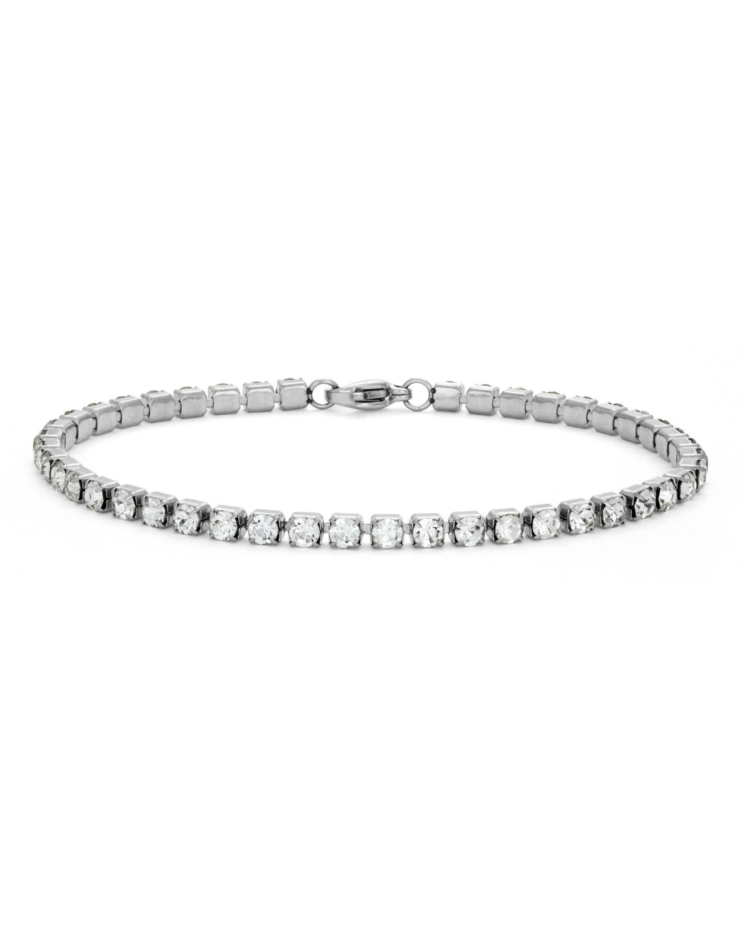 Primrose Belle Bracelet – silvrigt tennisarmband med cubic zirconia-stenar, 17 cm långt, tillverkat i rostfritt stål med PVD-plätering för hållbarhet.