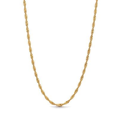 Tiana Twisted Necklace är ett guldigt halsband med en snurrad kedja som ger ett dynamiskt och sofistikerat intryck.

Guldigt halsband: PVD-pläterad i 18K guld för långvarig glans.
Allergivänligt material: Tillverkat i rostfritt stål för hållbarhet och komfort.
Längd: 47 cm för en perfekt passform.
Vattentåligt: För långvarig glans och hållbarhet över tid.