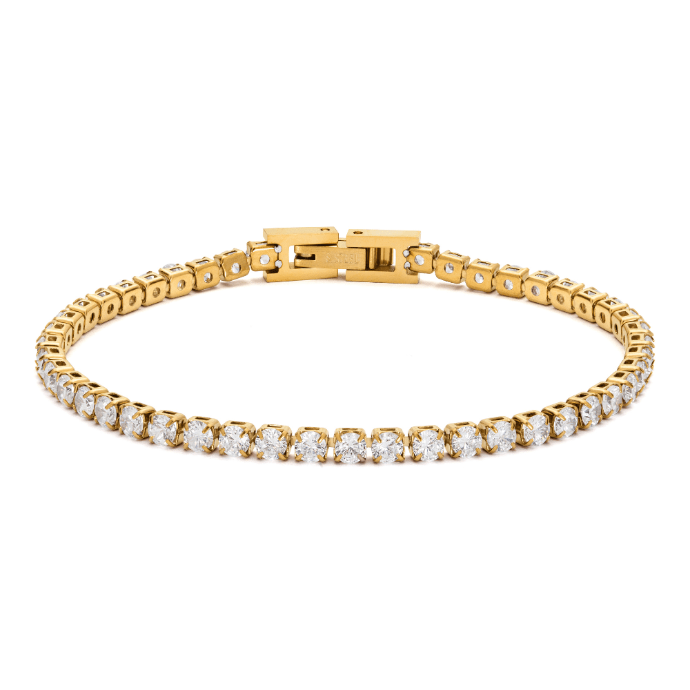 Tilda Tennis Bracelet i guld med glittrande cubic zirconia-stenar, vattentålig och hållbar med PVD-behandling för långvarig glans.