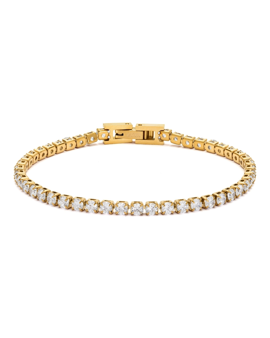 Tilda Tennis Bracelet i guld med glittrande cubic zirconia-stenar, vattentålig och hållbar med PVD-behandling för långvarig glans.