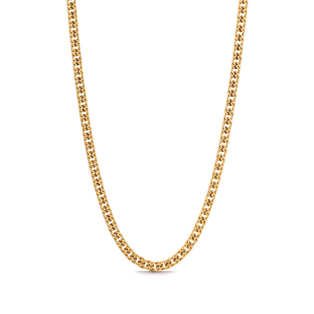 Zion Everest Necklace – stiligt guldigt halsband med dubbelpansar-kedja, 40 cm lång, PVD-pläterad i 18K guld.